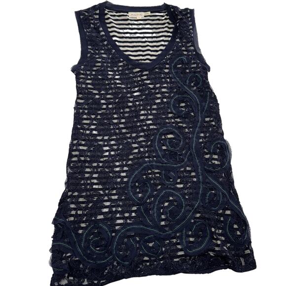 Meadow Rue Dress Womens XS Lace Overlay Striped Lined Boho Anthropologie - Picture 1 of 7